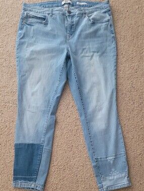 Vintage America Light Wash Ankle Jeans with Dark Patch Detail